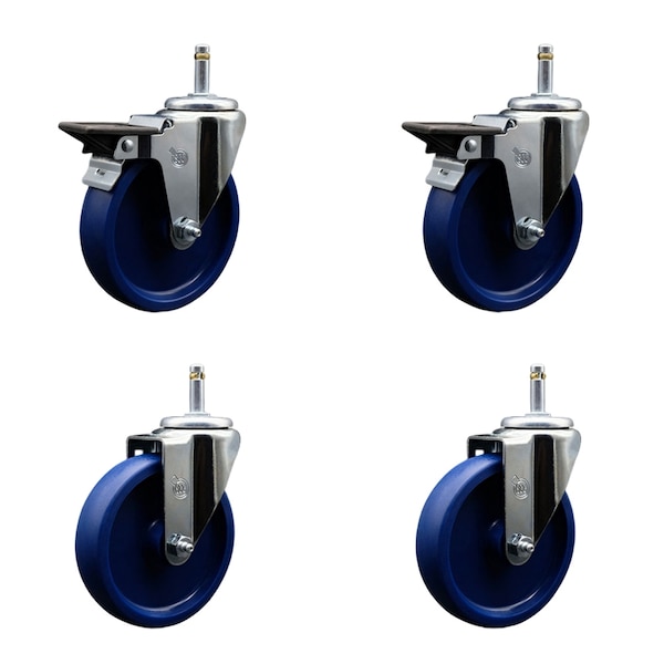 Service Caster 5'' Solid Poly Wheel Swivel 7/16'' Grip Ring Stem Caster Set 2 Brakes, 4PK SCC-GR20S514-SPUS-PLB-716138-2-S-2 - main